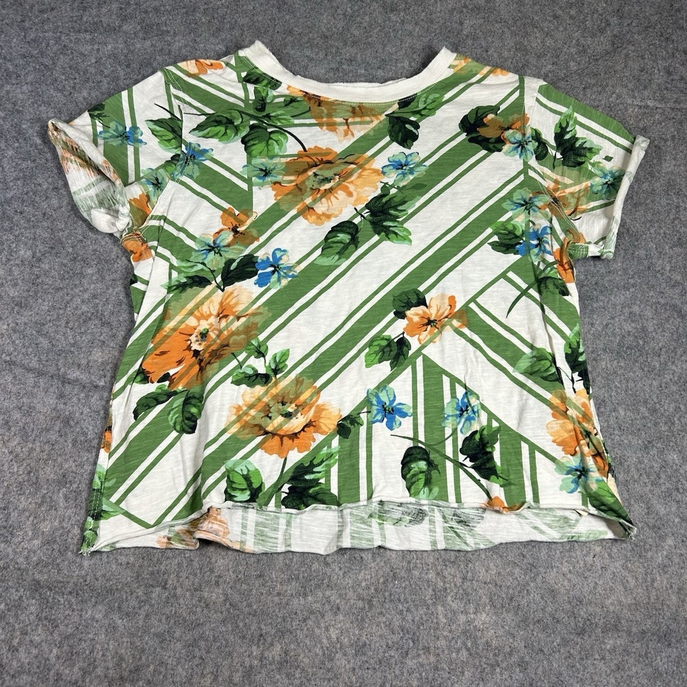 Anthropologie Maeve Top Small Cropped Floral Stripe Tee Boho Tropical Travel
